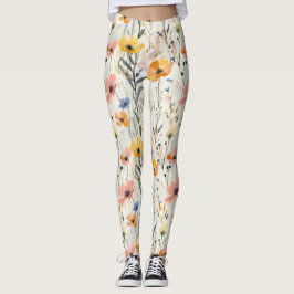 Leggings Patrón de flores de Gouache Meadow