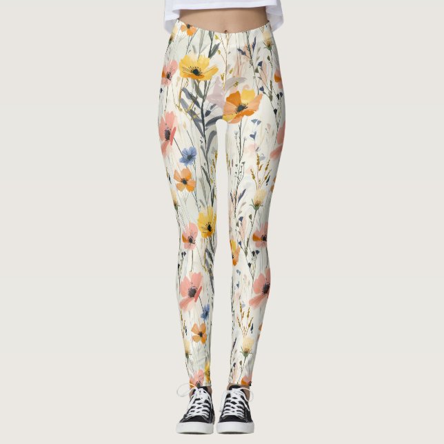 Leggings Patrón de flores de Gouache Meadow (Anverso)