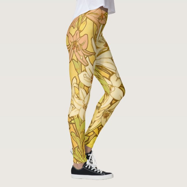 Leggings Patrón de flores de lirio de Alphonse Mucha: Art N (Derecha)