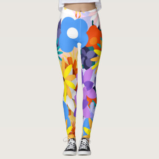 Leggings Patrón de flores de los años 70 retro 60
