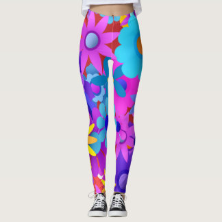 Leggings Patrón de flores de los años 70 retro 60