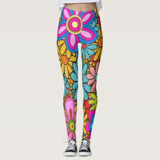 Leggings Patrón de flores de los años 70 retro 60