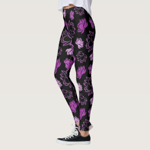 Leggings Patrón de flores de Lotus en color púrpura
