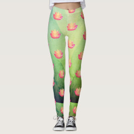 Leggings Patrón de flores de Lotus rosa