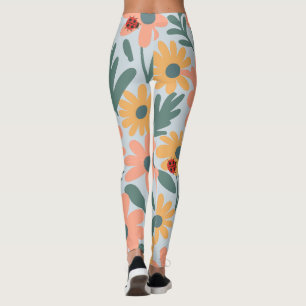 Leggings patrón de flores de margarita pinchada de polka pu