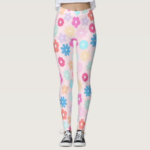 Leggings Patrón de flores de margarita rosada boho