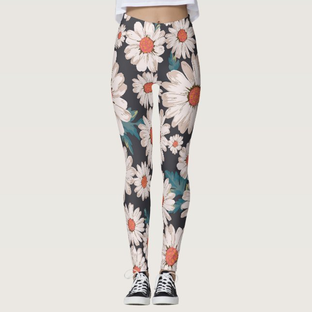 Leggings Patrón de flores de margarita sin flor (Anverso)