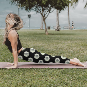 Leggings Patrón de flores de margarita suave negro blanco t