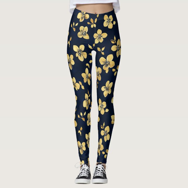 Leggings Patrón de flores de oro (Anverso)