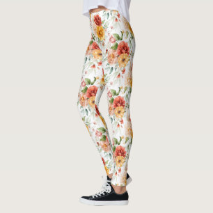 Leggings Patrón de flores de Peony Rojo