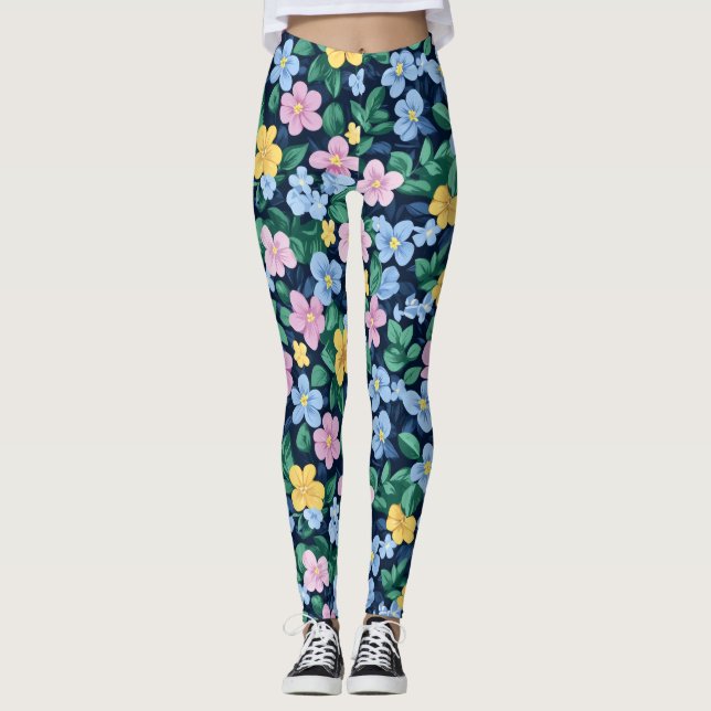 Leggings Patrón de flores de primavera (Anverso)