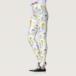 Leggings Patrón de flores de primavera cúrcuma