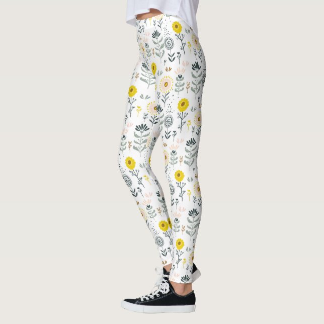 Leggings Patrón de flores de primavera cúrcuma (Izquierda)