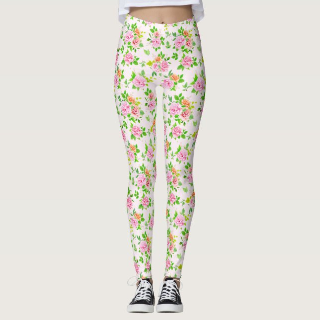 Leggings Patrón de flores de Rosa floral-23656 (Anverso)