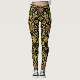 Leggings Patrón de flores de rosa y lirio vintage de Willia