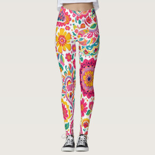 Leggings Patrón de flores de verano con estampado de cachem