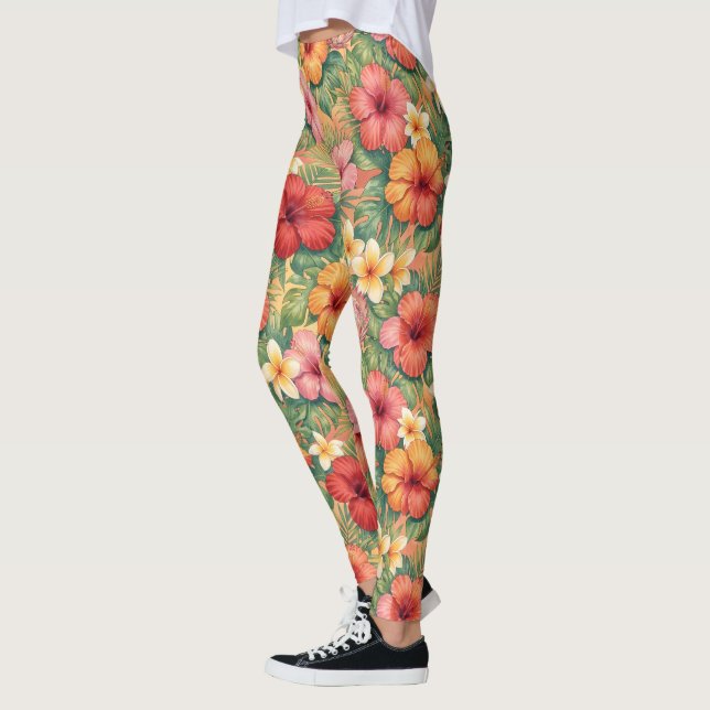 Leggings patrón de flores decorativas de aloha de Hawái (Izquierda)