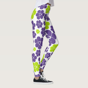 Leggings Patrón de flores en verde lima y púrpura