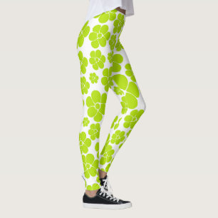 Leggings Patrón de flores en verde limón y blanco
