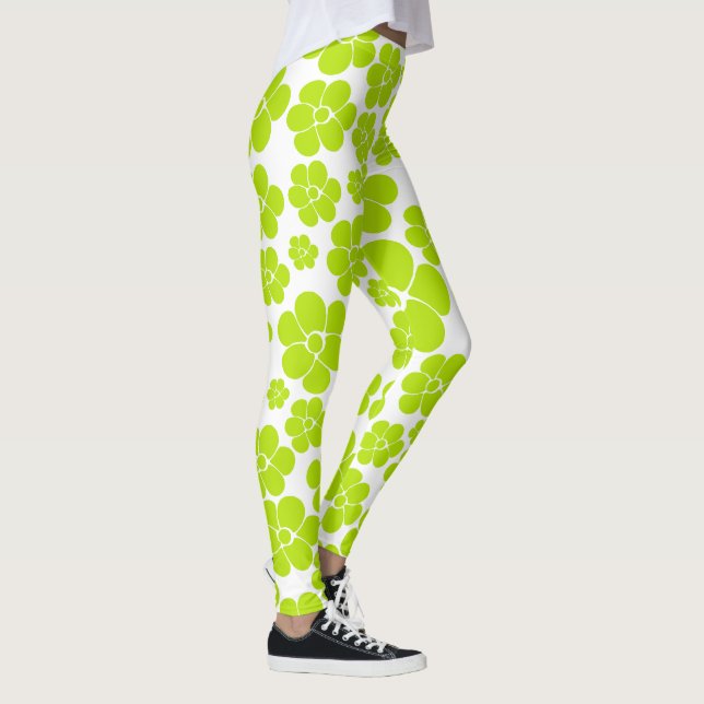 Leggings Patrón de flores en verde limón y blanco (Derecha)