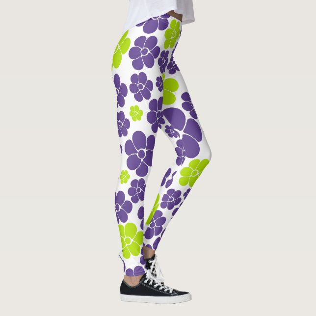 Leggings Patrón de flores en verde limón y púrpura (Derecha)