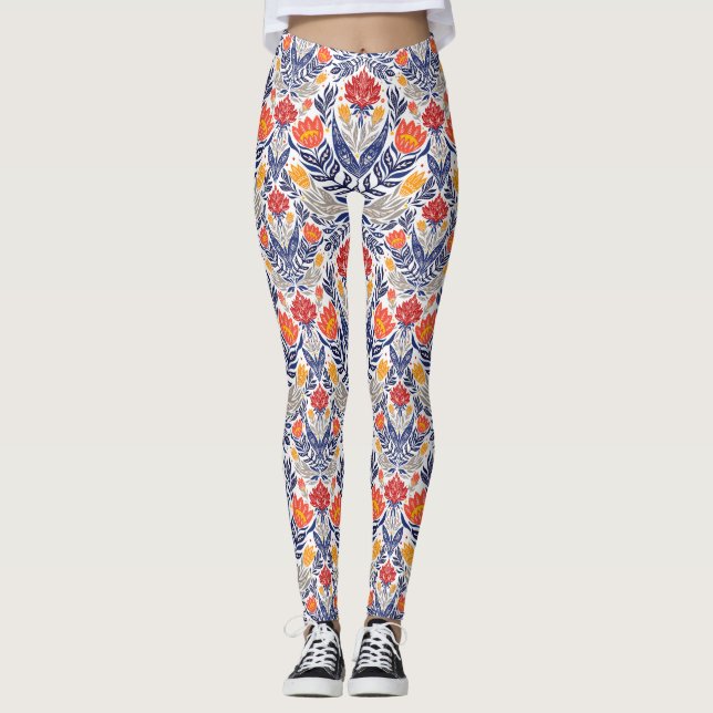 Leggings Patrón de flores folclóricas (Anverso)