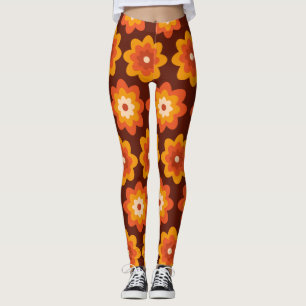Leggings Patrón de flores naranja boho hippie retro groovy 