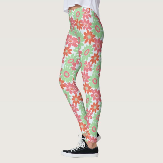 Leggings Patrón de flores naranja rosa y verde (Izquierda)