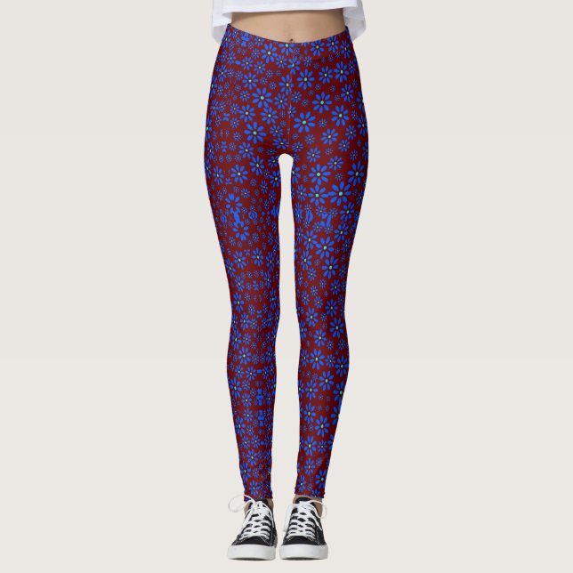 Leggings Patrón de flores pequeñas.Azul 01.b DRed BG (Anverso)