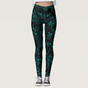 Leggings Patrón de flores planas 01.b.Lblue Black BG