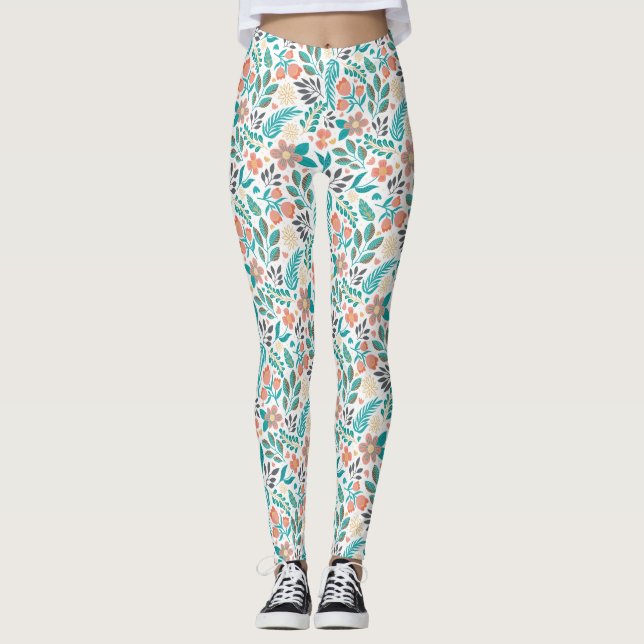 Leggings Patrón de flores primaverales coloridas (Anverso)