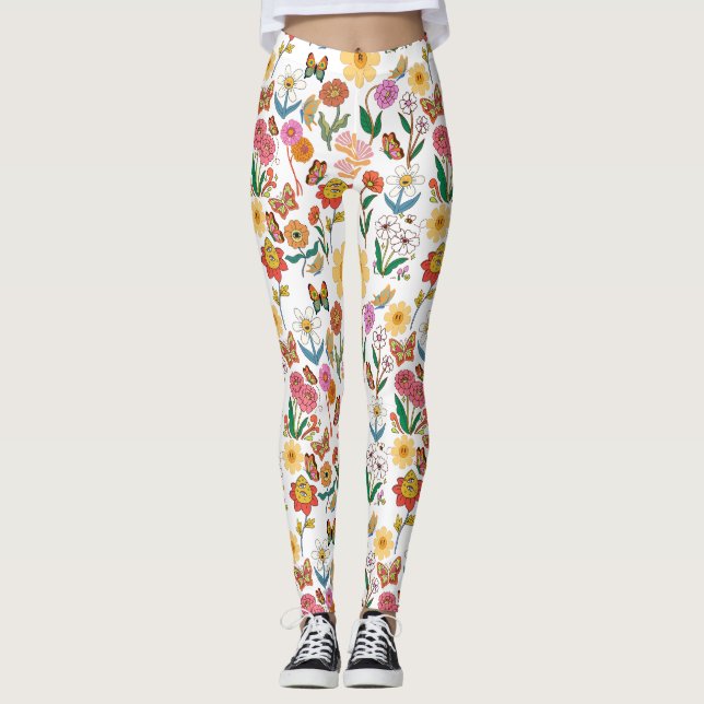 Leggings Patrón de flores psicodélicas x4 (Anverso)