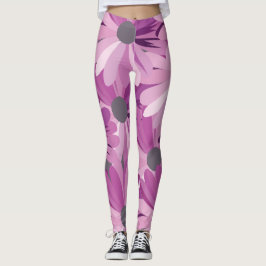 Leggings Patrón de flores púrpuras de margarita africana
