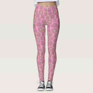Leggings Patrón de flores retro rosadas