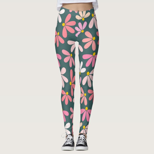 Leggings Patrón de flores rosadas (Anverso)