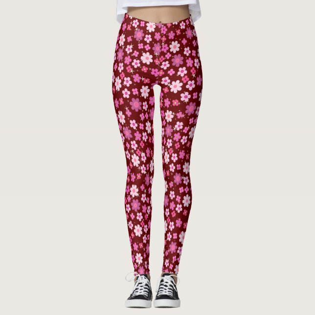 Leggings Patrón de flores rosadas pequeñas C10 Dred BG (Anverso)