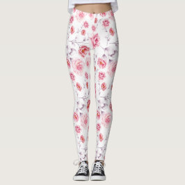 Leggings Patrón de flores rosadas sobre las piernas blancas