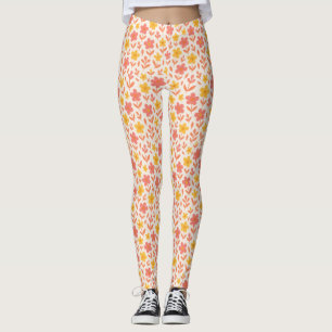 Leggings Patrón de flores rosadas y amarillas