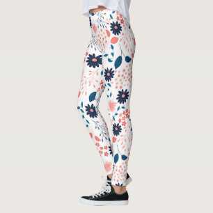 Leggings Patrón de flores rosas y azules