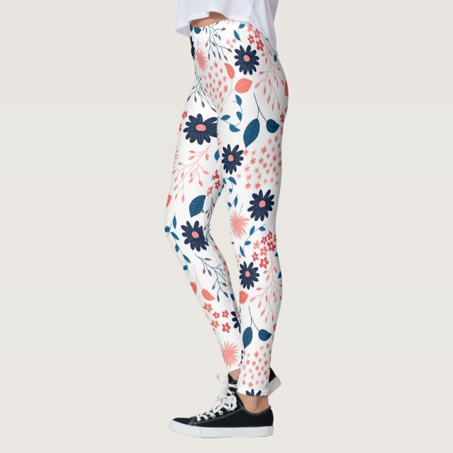 Leggings Patrón de flores rosas y azules (Izquierda)