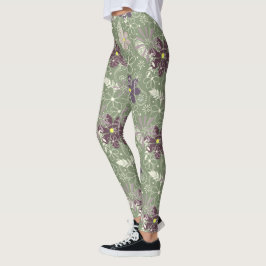 Leggings patrón de flores sage púrpura plum lilac