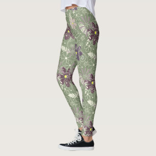 Leggings patrón de flores sage púrpura plum lilac