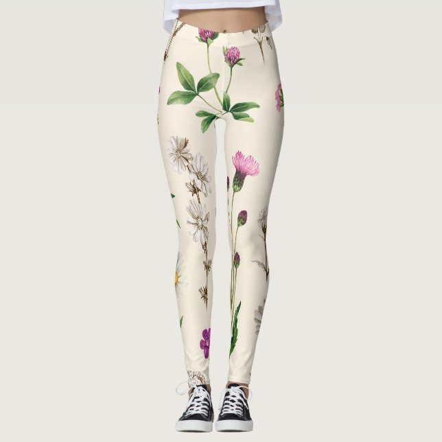 Leggings Patrón de flores silvestres acuáticas. (Anverso)