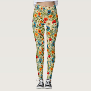 Leggings Patrón de flores silvestres coloridas