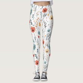 Leggings Patrón de flores silvestres en primavera, óxido, m