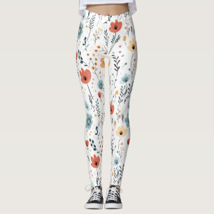 Leggings Patrón de flores silvestres en primavera, óxido, m
