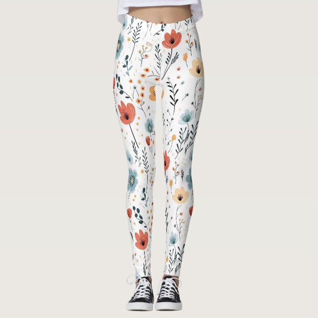 Leggings Patrón de flores silvestres en primavera, óxido, m (Anverso)