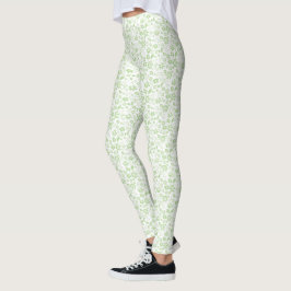 Leggings Patrón de flores tropicales de color verde pálido