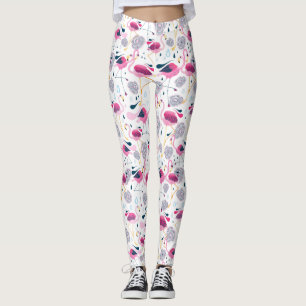 Leggings Patrón de flores tropicales estilizadas de flamenc