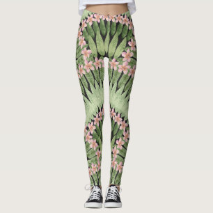 Leggings Patrón de flores tropicales pintadas a mano